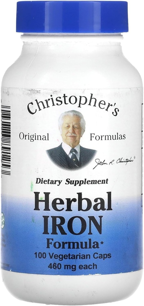 Fórmulas originales de Christopher Herbal Iron Fórmula, Iron Natural Support, 450 mg, 100 cápsulas vegetarianas