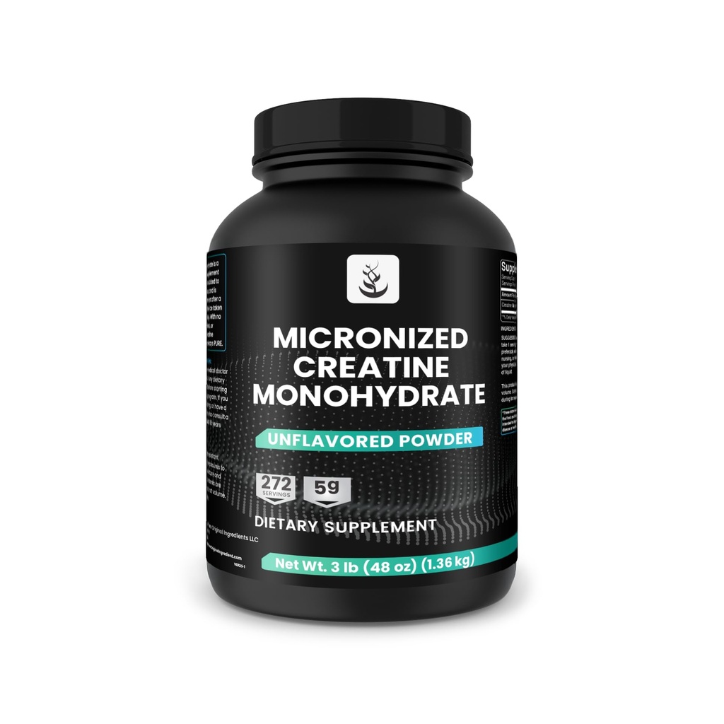 PURE ORIGINAL INGREDIENTS Micronized Creatine Monohydrate, 272 Servings, No Fillers, Unflavored (3 Pounds)