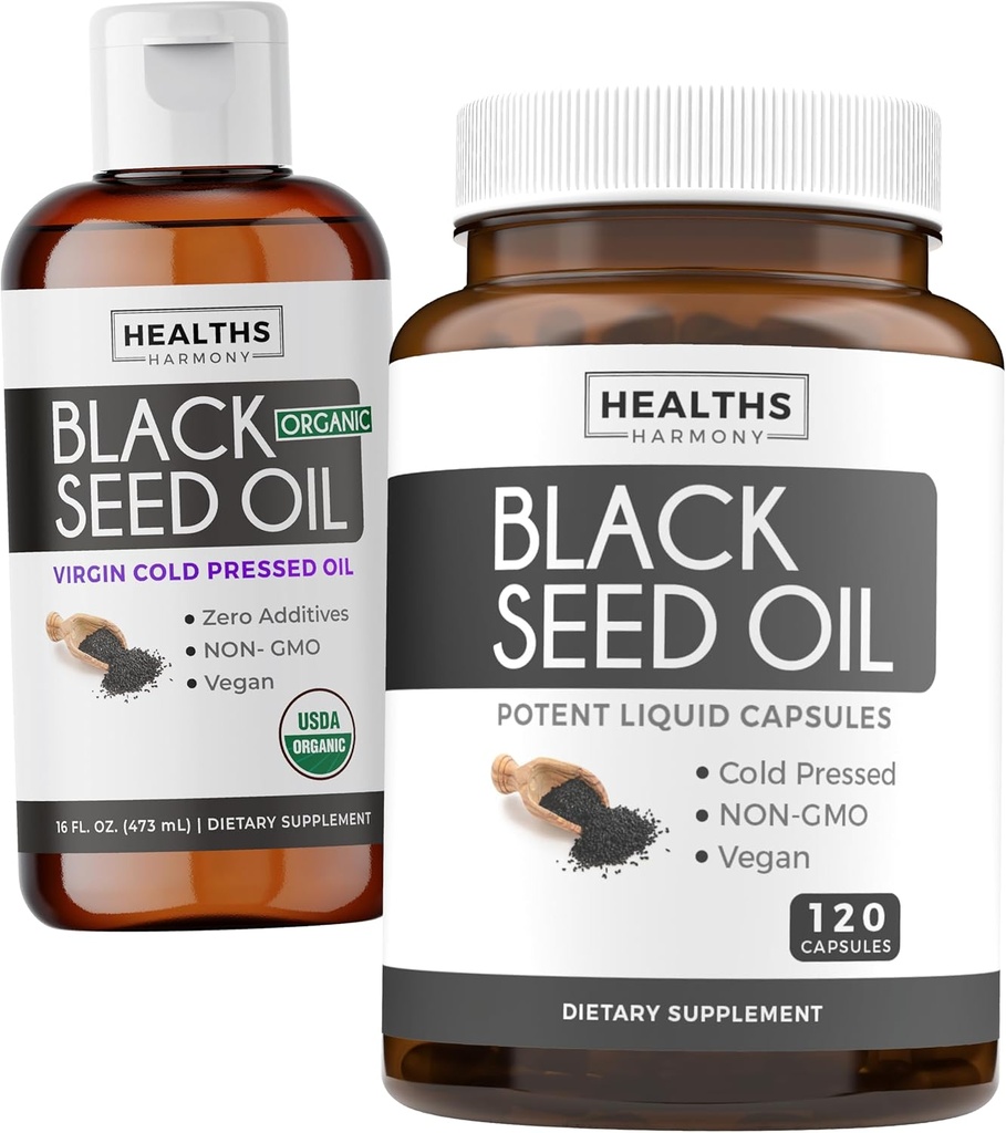 Black Seed Oil Liquid " Soft-Gels (2-Month Supply) Black Seed Oil Liquid " Capsule Combo (16fl.oz " 120 Soft-Gel Capsules) 100% Premium Cold-Presed Nigella Sativa Black Cumin Seed Oil (No-GMO)