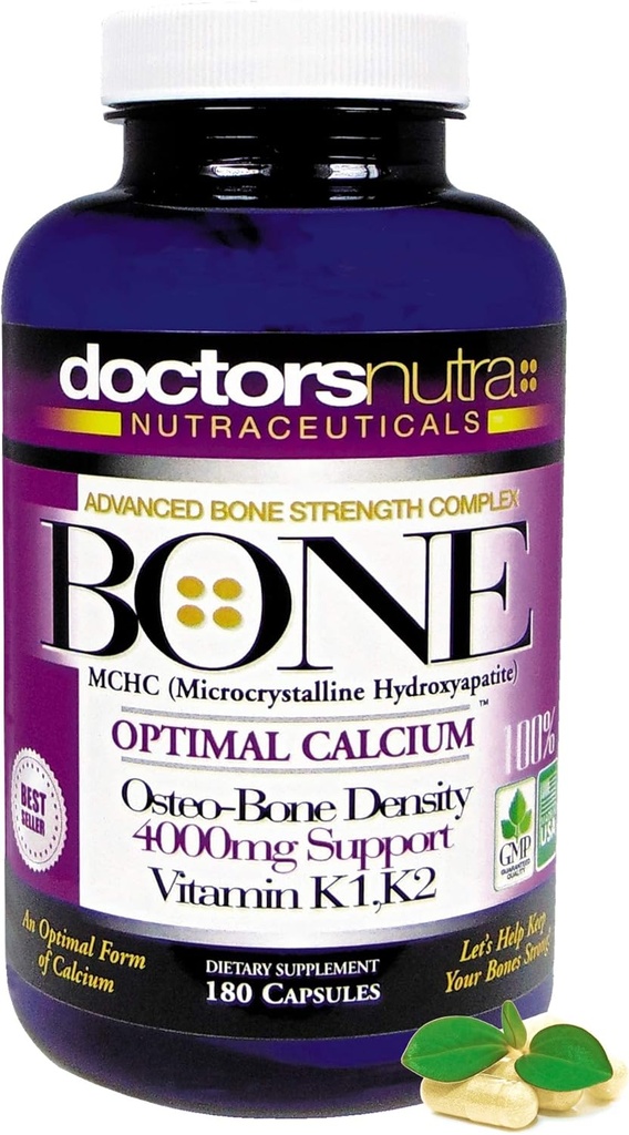 Calcio 1000 Milligrams con 4000 Milligrams MCHC para Calcio completo Máximo Bone Strength Support Plus K1, K2, Magnesio, Vitamina D, Zinc, Glucosamina, y Más