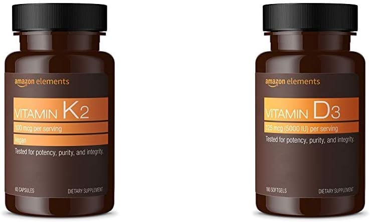 Elementos Vitamina K2 (100 mcg, 65 cápsulas) y Vitamina D3 (5000 UI, 180 Softgels)