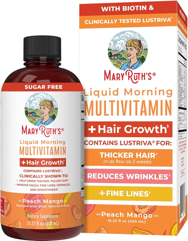 MaryRuth Organics Liquid Multivitamin+Hair Growth ← Biotin 10000mcg  Lustriva Hair Growth Supplement ← Tested in Women for Thicker Hair PulFacial Wrinkle  durable Skin Care 18+  15.22 Fl Oz