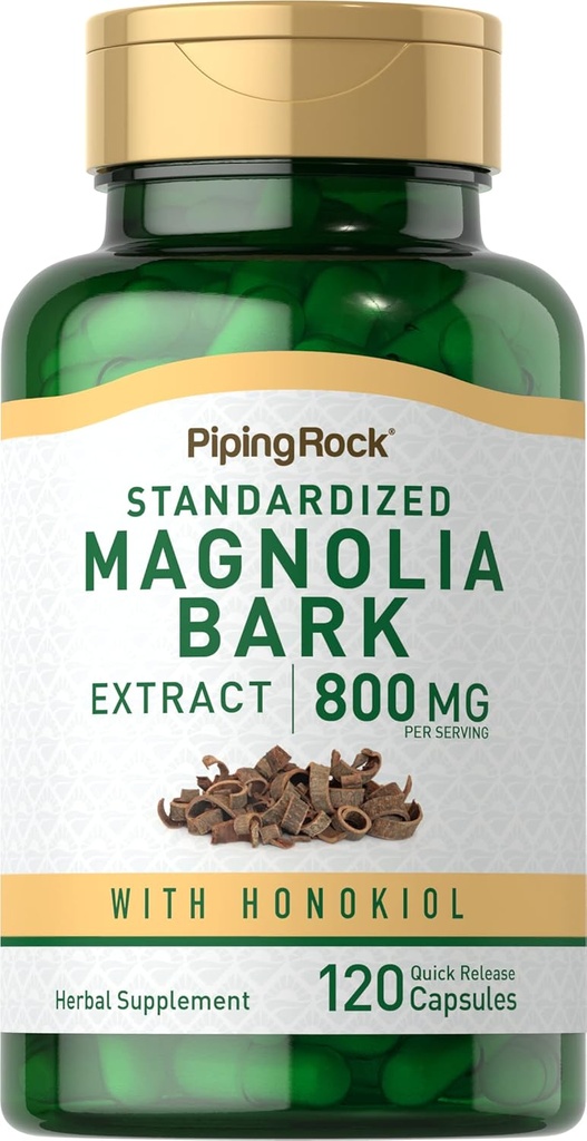 Piping Rock Magnolia Bark Extract 800mg  120 Capsules ← Suplemento herbal estandarizado Silencio con Honokiol ← Non-GMO, Gluten Free