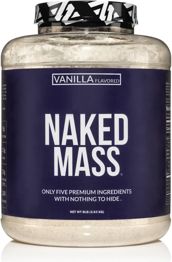 Masa de vainilla NAKED - All Natural Vanilla Weight Gainer Protein Powder - 8lb Bulk, GMO Free, Gluten Free &amp; Soy Free, No Artificial Ingredients - 1,260 Calories - 11 Servings