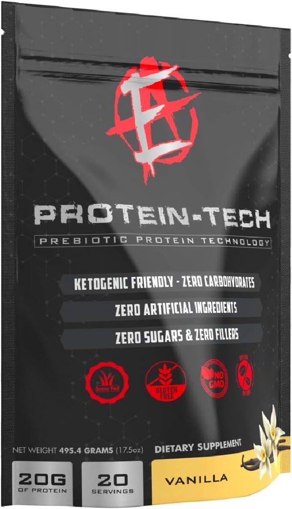 Laboratorios mejorados - Protein Tech - Smart Collagen Protein Powder for Men &amp; Women - Keto Friendly, Fat, Dairy, Carb & Sugar Free Protein Supplement (20 Servings) (Vanilla)