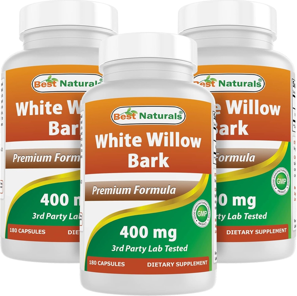 Best Naturals White Willow Bark 400 mg 180 Capsules (180 Conde (Pack of 3))
