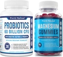Probióticos Premium Puramente Optimal 60 Billones CFU con Prebióticos Orgánicos & Enzimas Digestivos + Premium Magnesium Gummies Kids & Adults