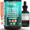 Clean Nutra Organic Sea Moss Drops Suplemento ← Black Seed Oil Irish Seamoss Ashwagandha Burdock Root " Bladderwrack - Multimineral Liquid Vegan for Gut Heath Energy Skin Immune Support " Hair