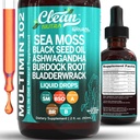 Clean Nutra Organic Sea Moss Drops Suplemento ← Black Seed Oil Irish Seamoss Ashwagandha Burdock Root " Bladderwrack - Multimineral Liquid Vegan for Gut Heath Energy Skin Immune Support " Hair