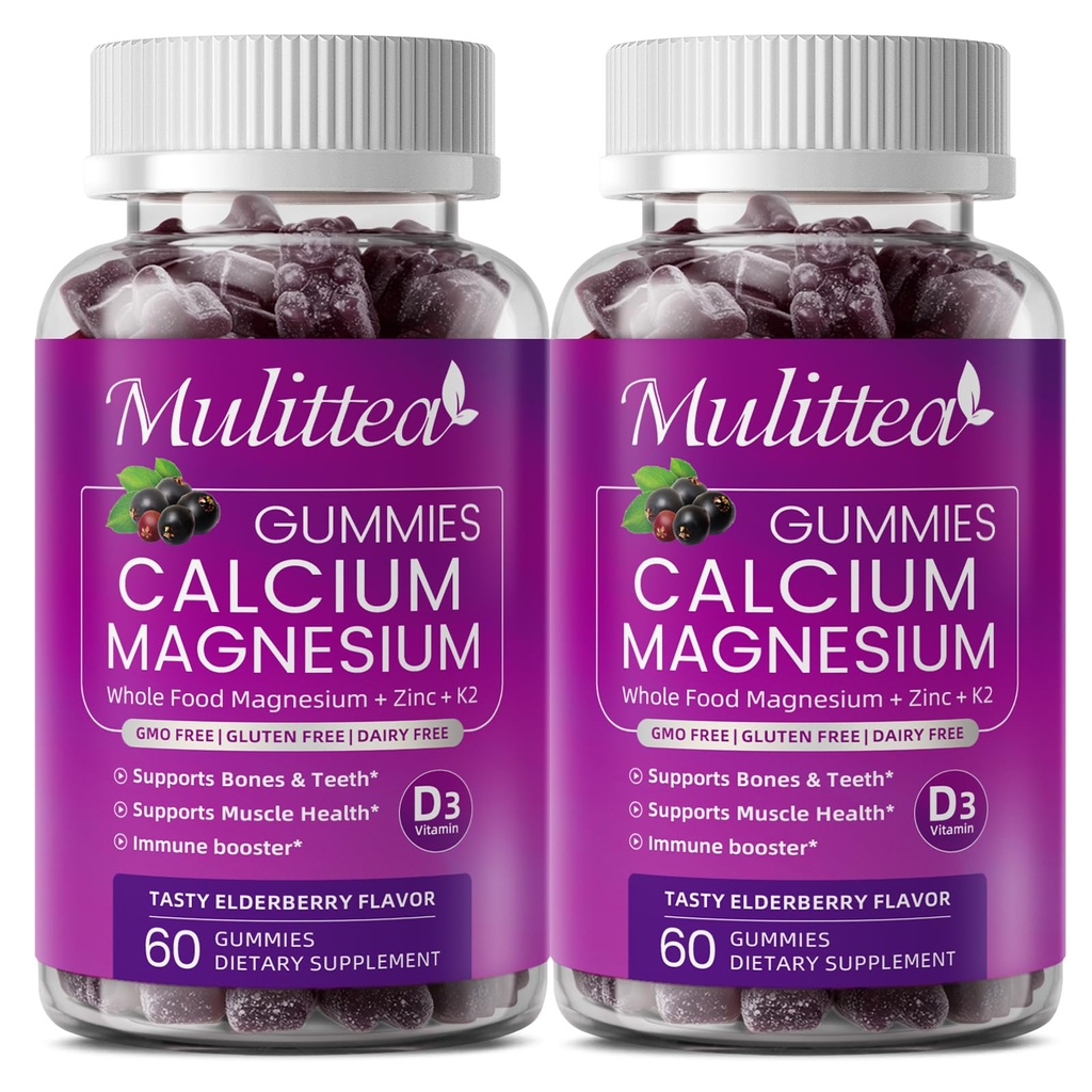 Plant Based Calcium Supplement with Vitamin D3,K2 Gummy for Bone Strength, Contains Whole Food Natural Minerals-Bone Health, Calm Mood & Sleep Support for Women & Men (2 Pack)