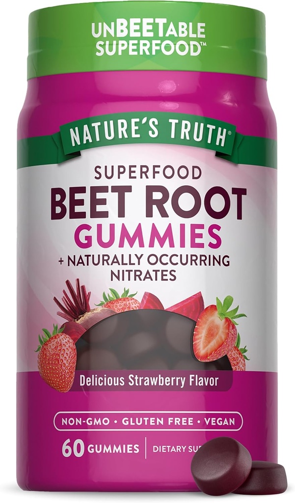 Nature's Truth Beet Root Gummies ← 60 Conde ← Superfood Silencio con Black Pepper Silencio Strawberry Flavor ← Vegan, No GMO &amp; Gluten Free Supplement