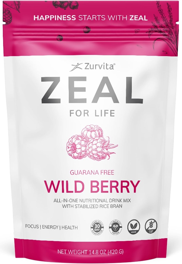 Zurvita - Zeal for Life 30-Day Wellness Bag - Wild Berry (Guarana Free) - Nutritional Supplement for Vitality, Immunity, and Wellness - 420 Grams