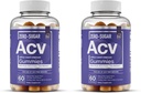 Elementos esenciales Cero Azúcar ACV Mangas de vinagre de manzana de “La Madre” - Gummies de ACV vegana naturalmente con Chromium 60 Conde (2-Pack)