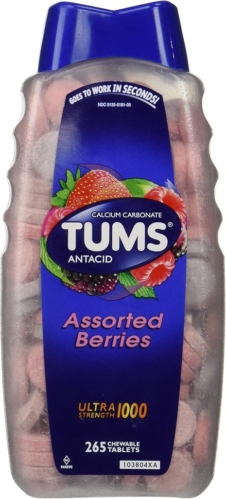 Tums Ultra surtidos Berries 265 Tabletas - Maximum Strength Antacid & Calcium Supplement