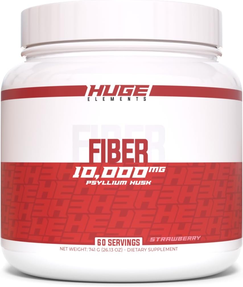 Suplementos enormes Fiber, 10 Gramos de Psyllium Husk Polvo, Soluble Fiber para Funciones de Salud Digestiva, Prebiótico Natural con Sabores Deliciosos (60 Servimientos) (Strawberry)