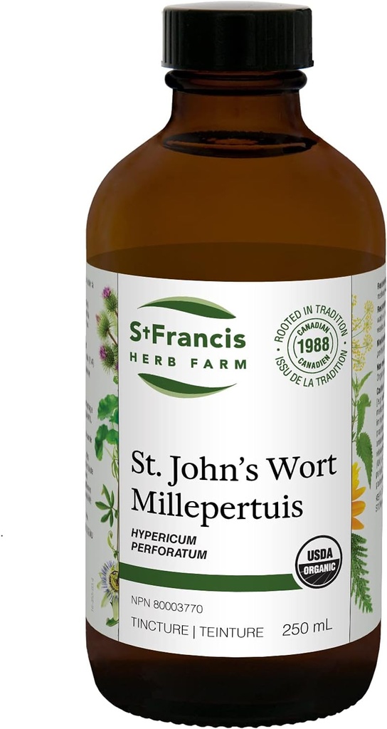 St. Francis Herb Farm St. John's Wort Herbal Tincture Liquid Ayuda a aliviar la inquietud " Nervous ← Herbal Sedative Tradicional ← Orgánica ← Non-GMO ← Lactose-Free tención (250ml)
