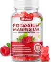 Potasio Magnesio Suplemento Gummies para Adultos Niños, Potasio Libre de Azúcar Gummies Apoyo Leg Cramps &amp; Muscle & Heart Health, Vegan Magnesium Glycinate Gummies Raspberry Flavor 60 Cts