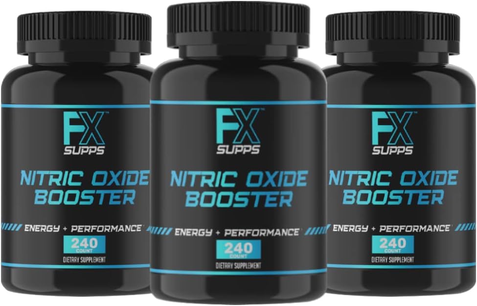 FXSUPPS Nitric Oxide Booster - Nitric Oxide Pre Workout Suplemento con L-Arginina y Beta Alanine for Energy, Vascularity, Muscle Pump, Heart Health, and Blood Flow, 240 Cuenta (3-Pack)