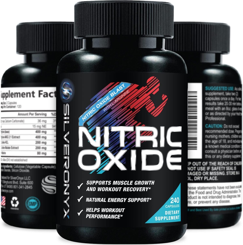Extra Strength Nitric Oxide Suplemento 3X Strength L Arginine, Citrulline Malate, AAKG, Beta Alanine - Premium Muscle Support Nitric Booster - Natural Energy & Heart Health Support - 240 cápsulas