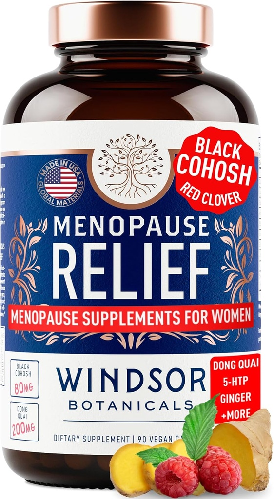 Suplementos de la menopausia para mujeres - 5-HTP, Dong Quai, Cohosh Negro para los flashes calientes de la menopausia, Apoyo Alivio del Sudor Nocturna - Mujeres Pre Meno Premenopausal Perimenopause Suplemento - 90 Caps