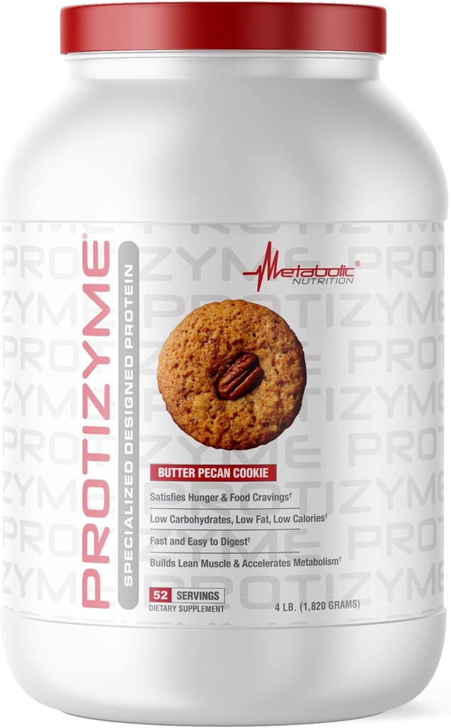 Nutrición metabólica, Protizyme, 100% Whey Protein Powder, Alta Proteína, Baja Carb, Proteína de bajo peso, Enzimas digestivas, 24 vitaminas esenciales y minerales, 4 libras (52 ser)