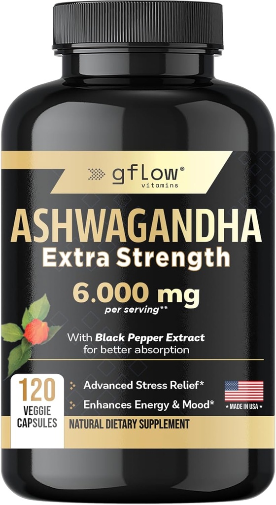 Suplementos de Ashwagandha para Mujeres y Hombres 6000mg vivir el sueño, el humor y el apoyo energético viv Extra Strength, Vegan Friendly, Non-GMO, Made in USA