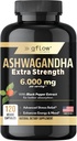 Suplementos de Ashwagandha para Mujeres y Hombres 6000mg vivir el sueño, el humor y el apoyo energético viv Extra Strength, Vegan Friendly, Non-GMO, Made in USA
