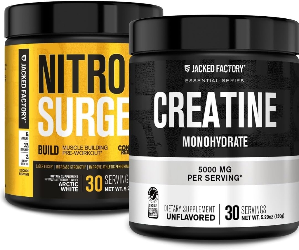 Fabricación de Nitrosurge Construir Pre Workout con Creatina para el Edificio del Musculo (30 Servimientos, Blanco Ártico) & Polvo de Monohidrato de Creatina para el Crecimiento del Musculo &amp; Aumento de Fuerza (30 Servimientos, Desflavorados)