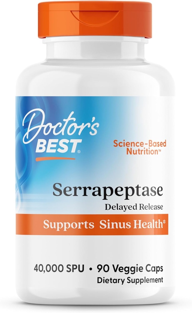 Mejor Serrapeptase del médico, 40.000 SPU, soporta la salud sinusal, no GMO, Vegan 90 Veggie Caps