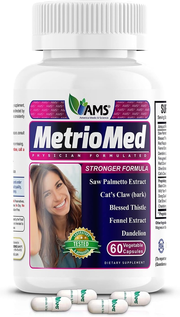America Medic &amp; Science MetrioMed 60 Capsules ← Suplemento de fertilidad para las mujeres vivieron píldoras orgánicas con Cohosh Negro, Chasteberry y Red Clover Herbs