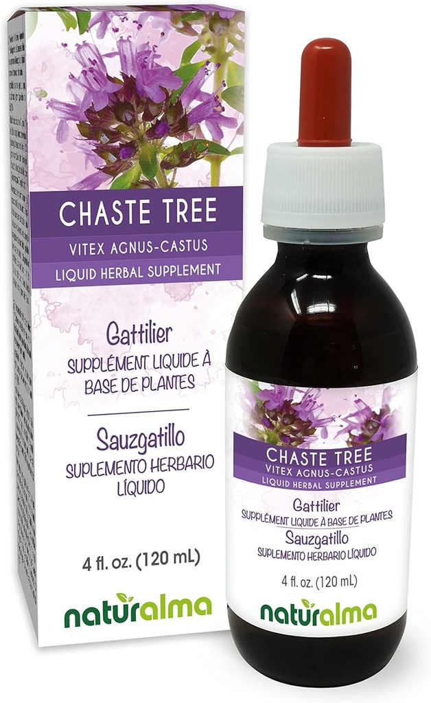 Naturalma Chaste Tree (Vitex Agnus-castus) Fruit Alcohol-Free Tintura - 4 fl oz Liquid Extract in Drops - Herbal Supplement - Vegan