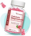 Alta Absorción Calcio Gummies, Azúcar Magnesio Zinc Gummies con vitamina D3 para Hombres y Mujeres, Peach Flavored 60 Cts