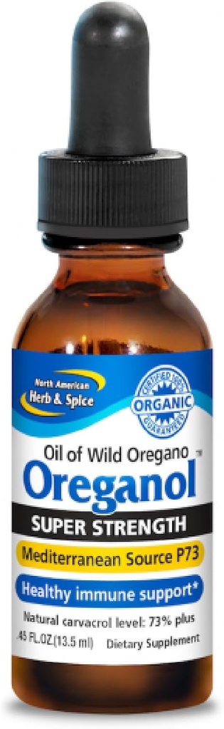 NORTH AMERICAN HERB &amp; SPICE Super Strength Oreganol - 0.45 fl. oz. - Sin procesar, Wild, Organic Oregano Oil - Mediterranean Source P73 - Non-GMO - 194 Servimientos