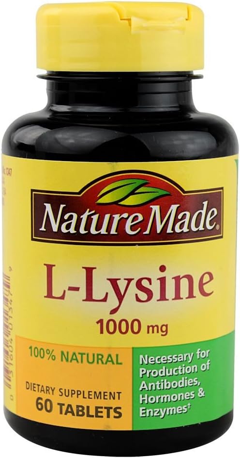 Nature Made Extra Strength L-Lysine 1000 mg Tabletas, 60 Cuenta para la Síntesis de Proteína (Pack of 3)