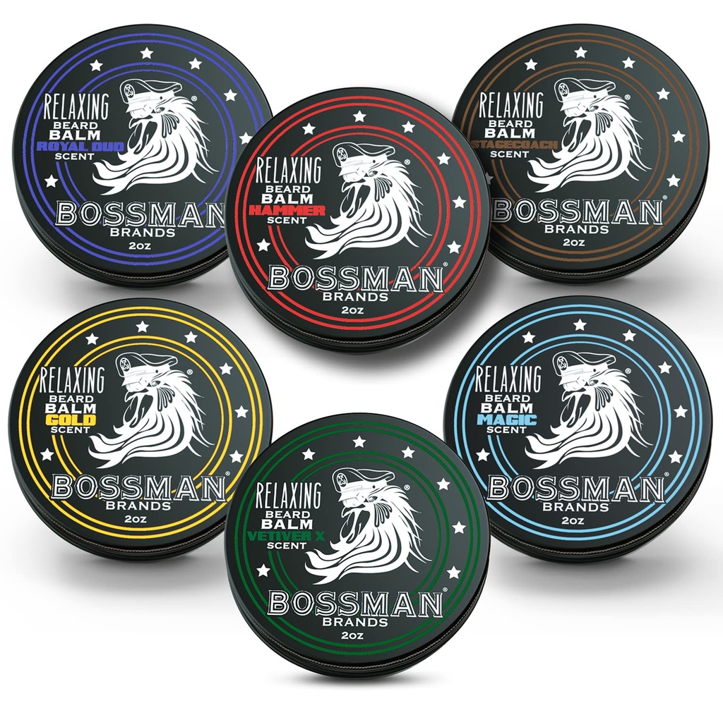 Bossman Beard Balm Variety Pack - Beard Grooming, Growth and Care Kit - Softener and Moisturizer - All 6 Scents