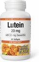 Factores naturales - Lutein 20mg, Antioxidante natural para apoyar la salud de los ojos, 60 geles blandos