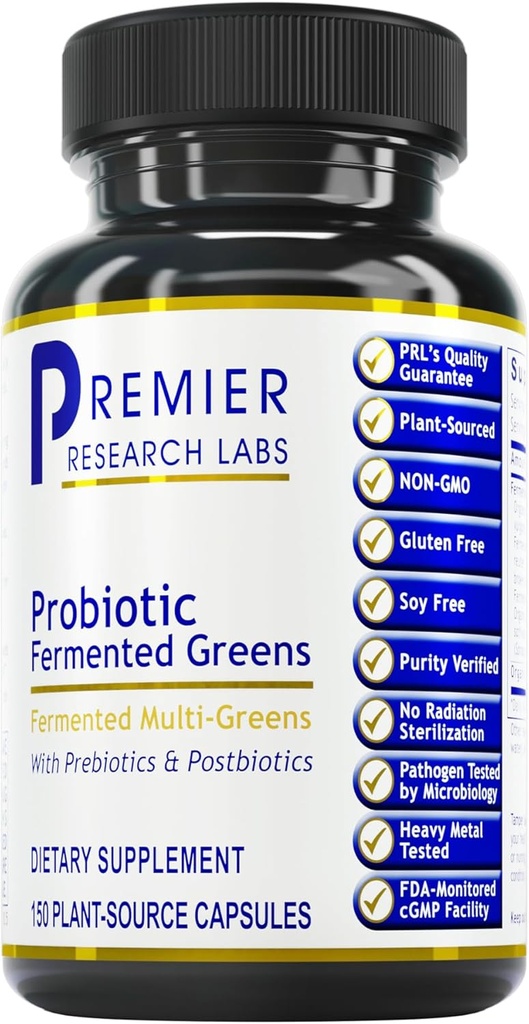 Premier Research Labs Probiotic Fermented Greens - Super Greens Suplemento, Superfood Blend, Organic Vitamins with Probiotic - Daily Greens with Spinach, Chlorella, " More - 150 Powder Filled Capsules