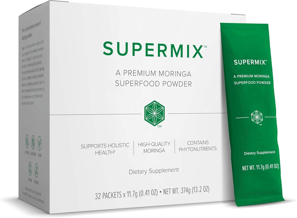 Isagenix SuperMix - Premium Moringa Superfood Powder con fitonutrientes - Ideal Packs de Servición Individual - 32 Serviciones - Tropical Fruit Flavor