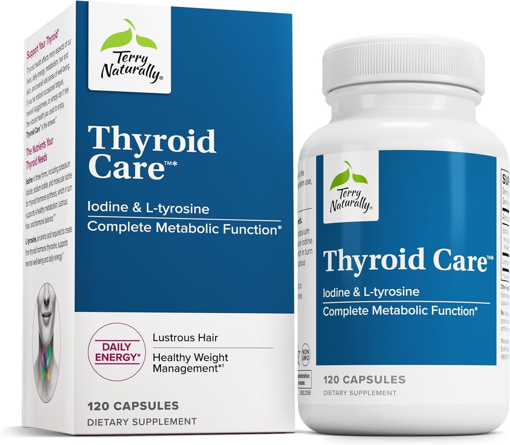 Terry Naturalmente Cuidado de los Tiroides - Immune Health & Energy Support Fórmula - Suplemento Nutricional con Iodine para el apoyo a la salud tiroidea - Suplemento Wellness con L-Tyrosine - 120 cápsulas
