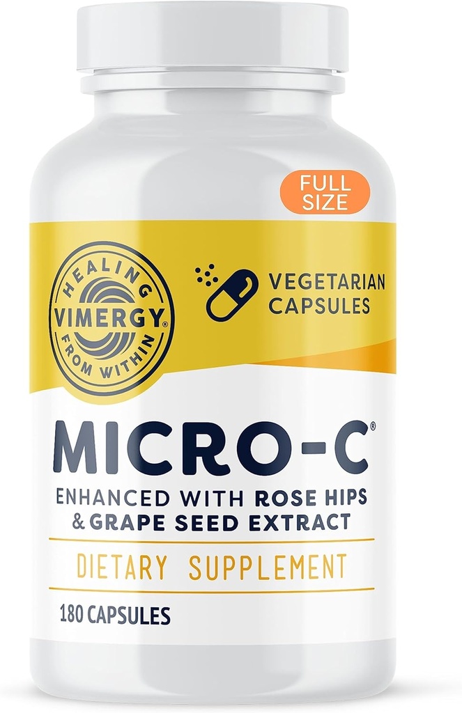 Vimergy Micro-C® Vitamin C Capsules – 500 mg por cápsula, soporta la salud inmunitaria*, promueve la producción de colágeno, apoya los huesos saludables*, Kosher, Vegan &amp; Gluten-Free, Tamaño regular 180 cápsulas