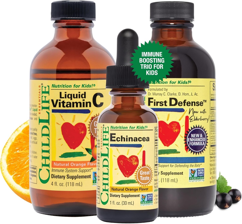 NILDLIFE ESSENTIALS Immune Support 3-Pack - Vitamina Líquida C, Primera Defensa y Echinacea - Immune Boosting Supplements for Infants, Toddlers, and Kids