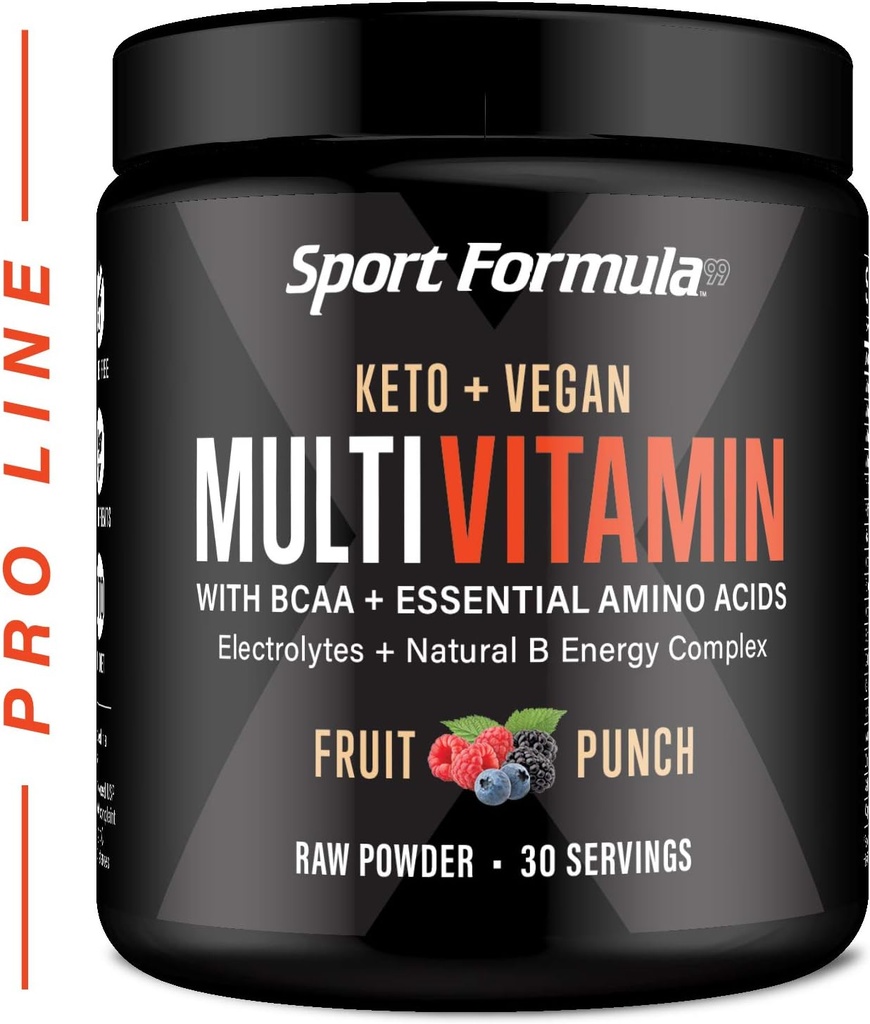 Multivitamínico Polvo - Mezcla de Bebida para Hombre Mujeres BCAA Aminoácidos No se activará su estómago - Keto Vegan Multivitamina Fruit Punch - Electrolytes Super B Complejo Enzima Digestiva
