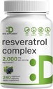 Resveratrol Complex 2,000mg, 240 Veggie Capsules – Extra Strength Trans-Resveratrol with NAD, Quercetin, Curcumin, Grape Seed &amp; More – Healthy Aging Antioxidant for Energy &amp; Brain Support
