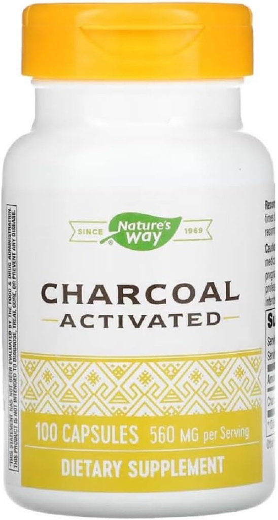 Natures Way Activated Charcoal Intestinal Cleanser Capsule, 260 mg - 100 por paquete - 3 paquetes por caso.3