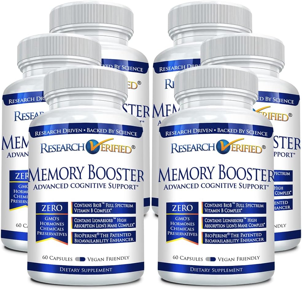 Research Verified Memory Booster - Suplemento Nootropic - Enhance Cognition and Memory - Lion’s Mane, Ginkgo Biloba, BioPerine - 6 Month Supply - Non-GMO - Made in The USA