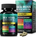 Sea Moss Black Seed Oil Ashwagandha Ginger, Sea Moss Caps Suplemento con Turmeric Burdock Root Bladderwrack Vitamina C Vitamina D3 Inmunity mejorado & Energy Black Seed Oil Capsule 60 Con