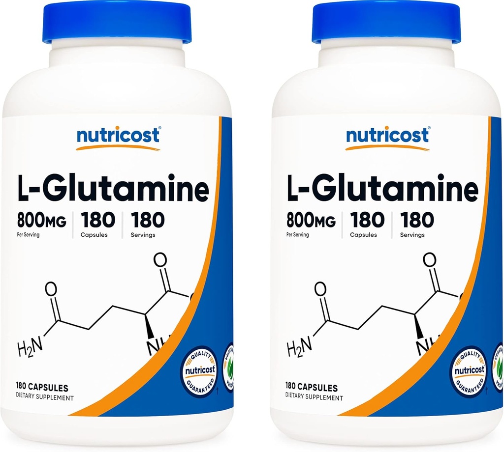 Nutricost L-Glutamina 800mg, 180 cápsulas (2 botellas)