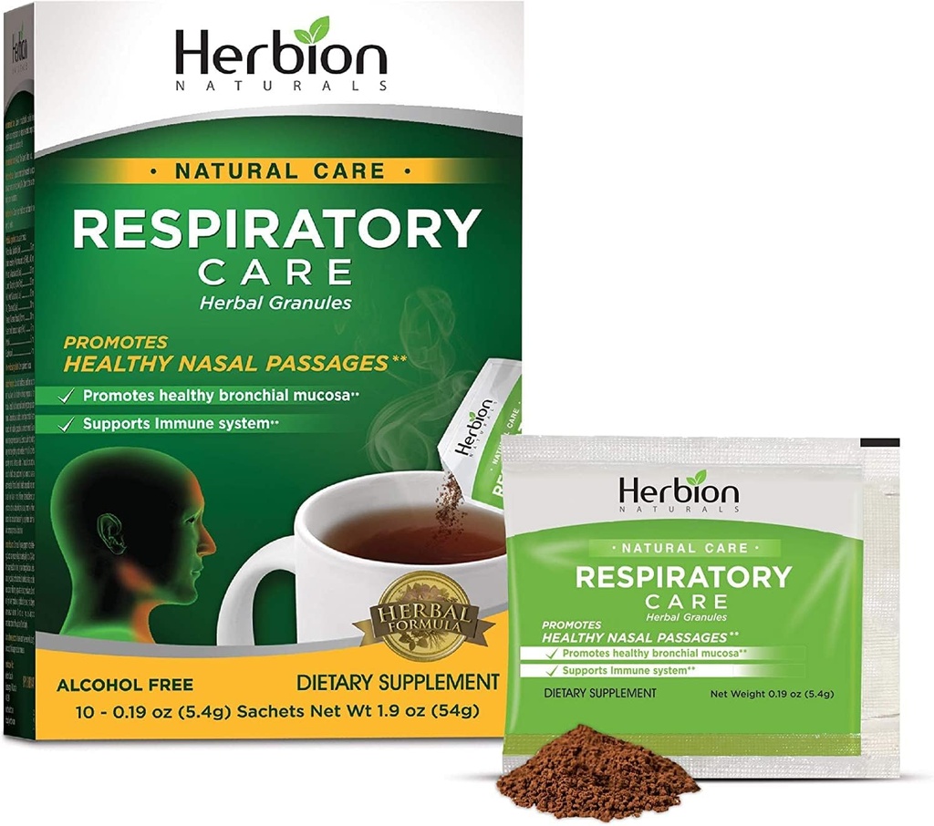 HERBION Naturals Respiratory Care Herbal Granules 10 Ct, for The Whole Family, Healthy Respiratory Function, Relieves Cough, 10 Count, Pack of 1