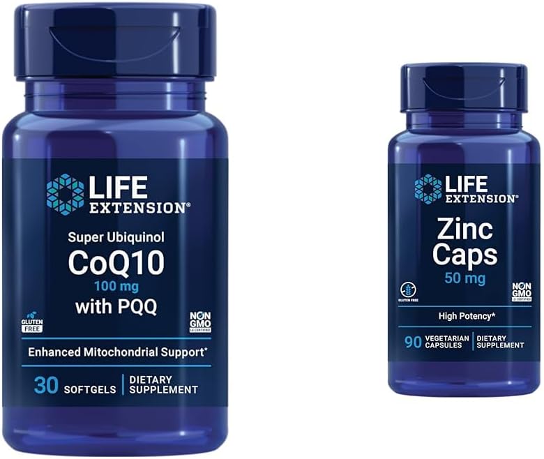 Super Ubiquinol CoQ10 con PQQ, CoQ10, PQQQ, shilajit, Heart Health & Zinc Caps, zinc 50 mg, zinc Citrato, Apoyo Las defensas Inmunitarias del Cuerpo