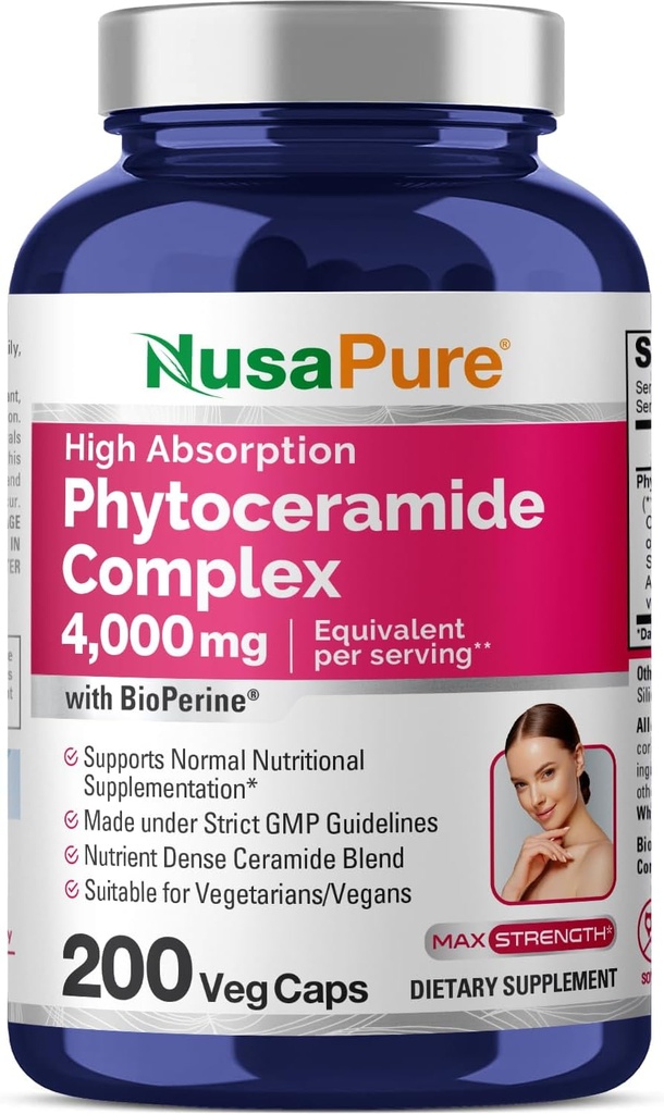 Complejo de Fitoceramida NusaPure 10:1 Extracto, 1030 mg Equivalente a 4000 mg 200 cápsulas vegetales (no GMO) Bioperina